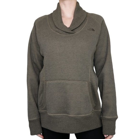 The North Face Olive Green Brown Cowl Neck Sweatshirt - Picture 1 of 7